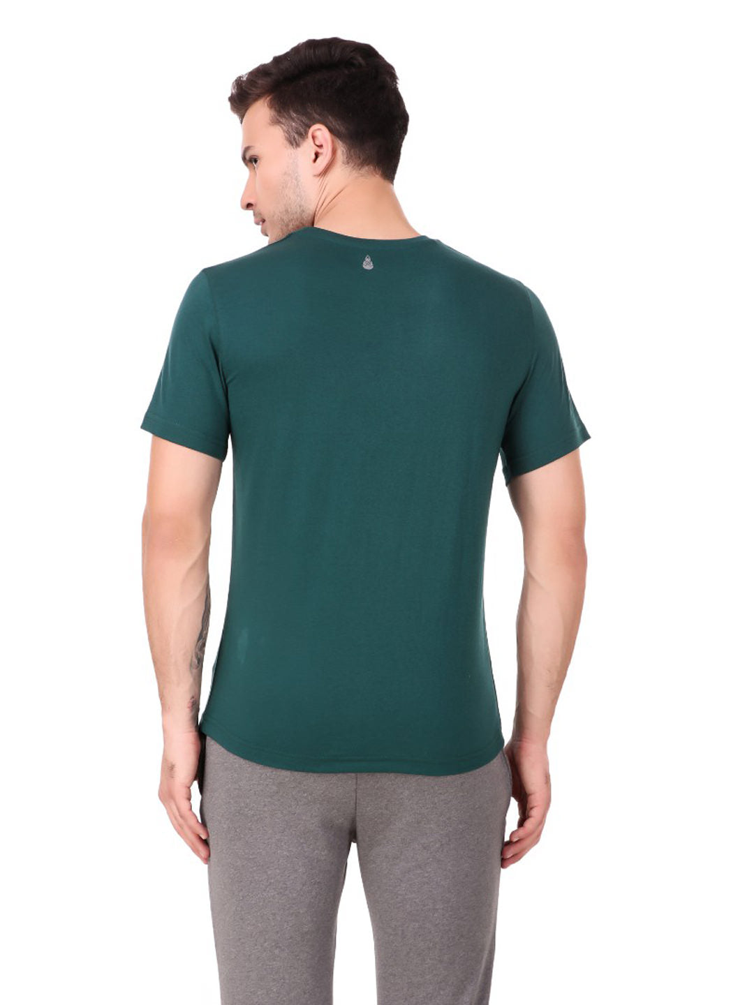 Alcis Men Green Printed Round Neck Yoga T-shirt