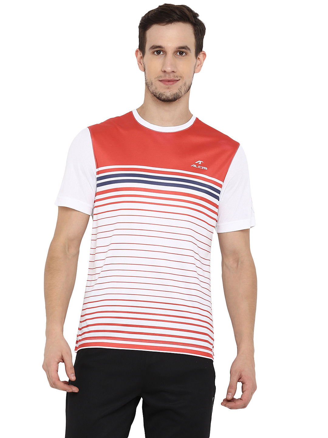 Alcis Men Red Striped Round Neck T-shirt