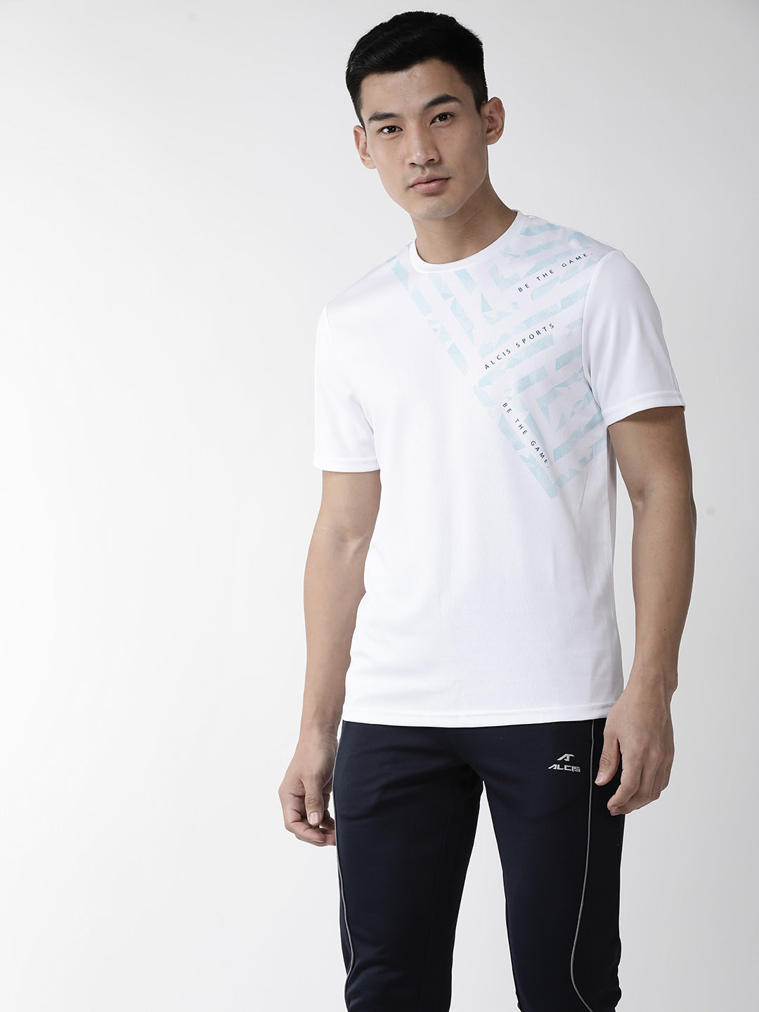 Alcis Men White  Blue Printed Round Neck T-shirt