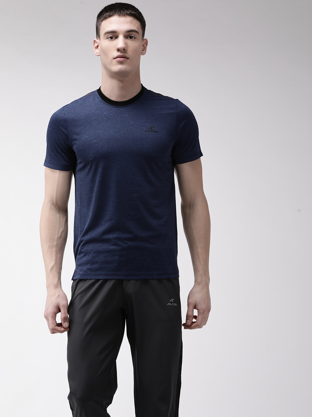 Alcis Men Navy Blue Self Design Round Neck Training T-shirt