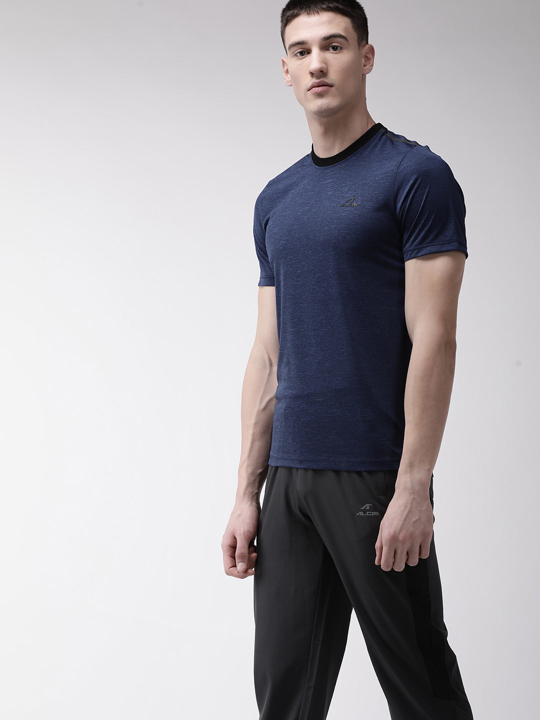 Alcis Men Navy Blue Self Design Round Neck Training T-shirt