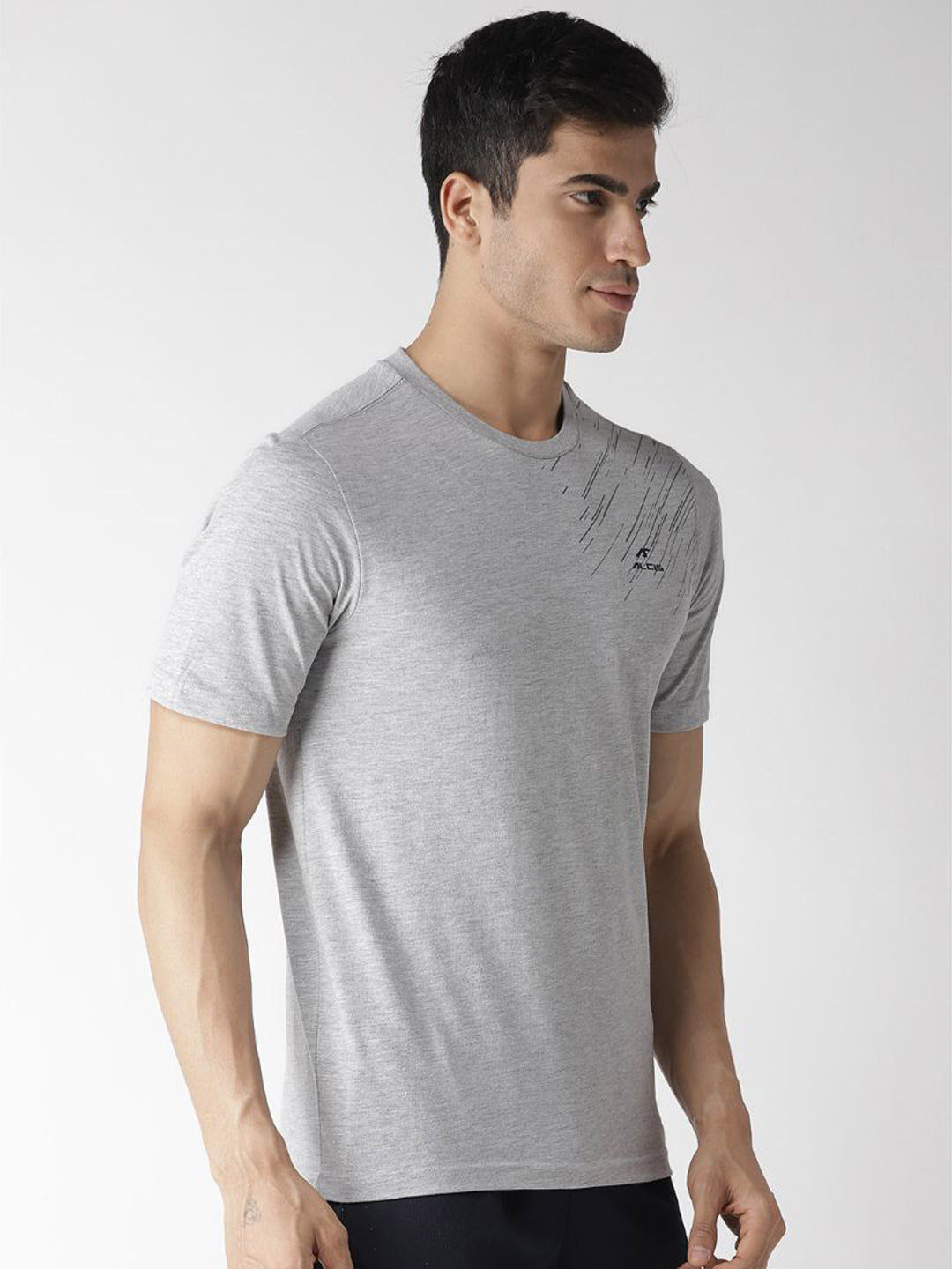 Alcis Men Grey Melange Solid Round Neck T-shirt