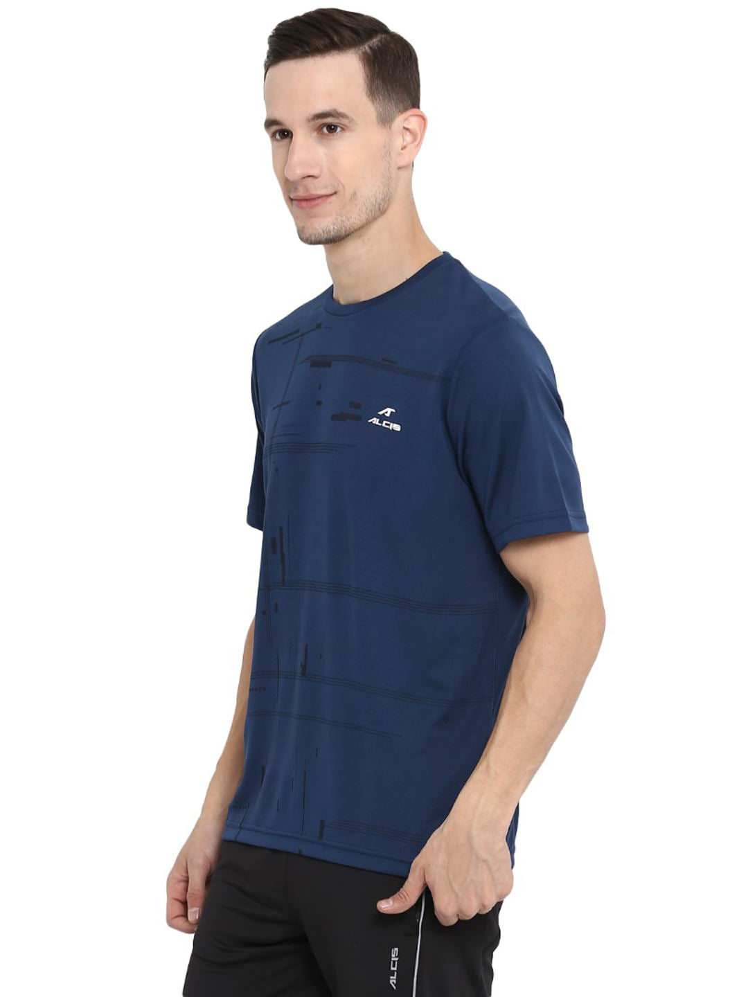 Alcis Men Navy Blue Printed Round Neck T-shirt