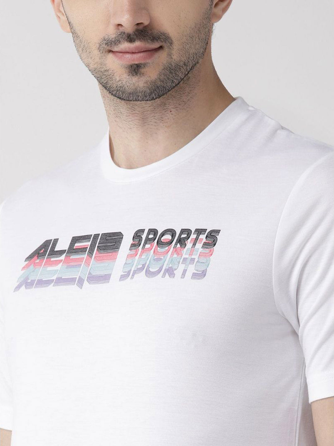 Alcis Men White Printed Detail Round Neck Training T-shirt