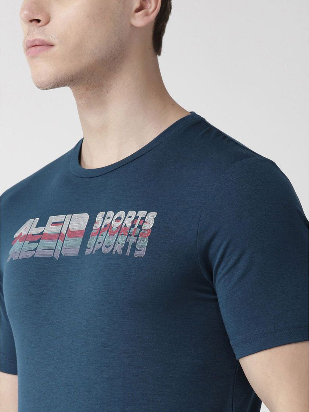 Alcis Men Navy Blue Printed Detail Round Neck T-shirt