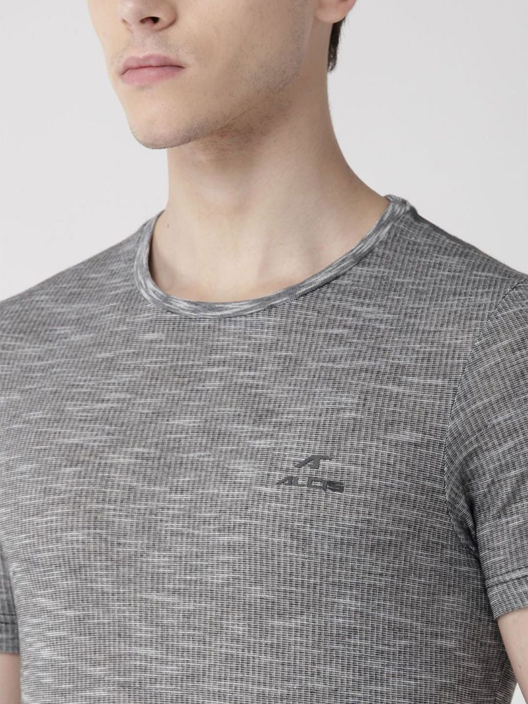 Alcis Men Grey Slim Fit Self Design Round Neck T-shirt