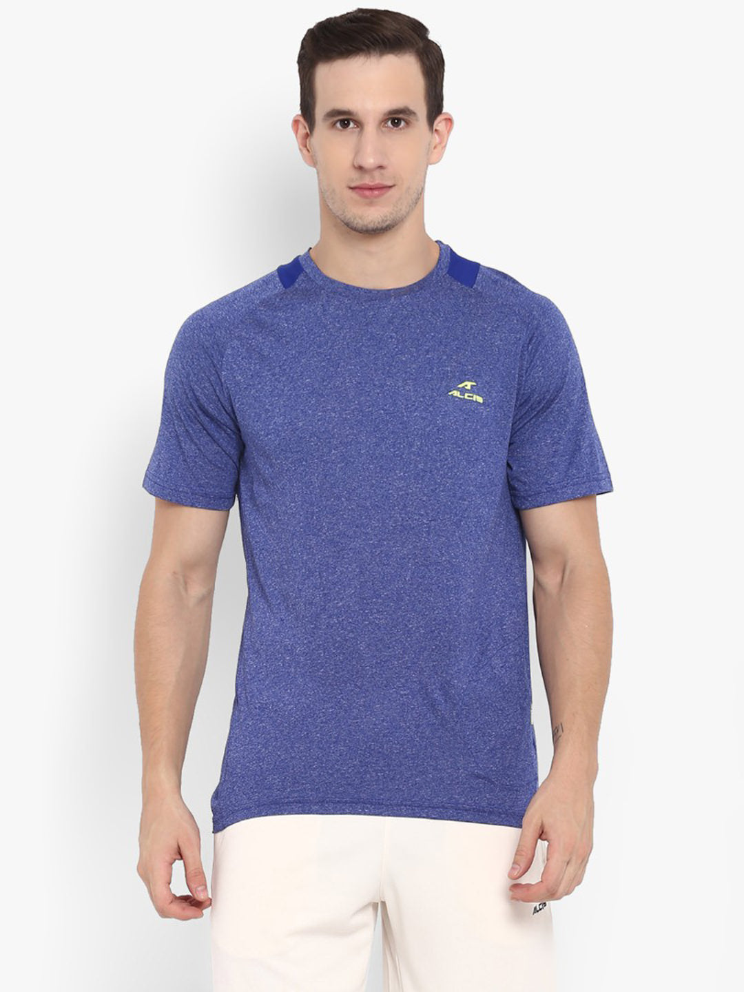 Alcis Men Blue Self Design Round Neck T-shirt