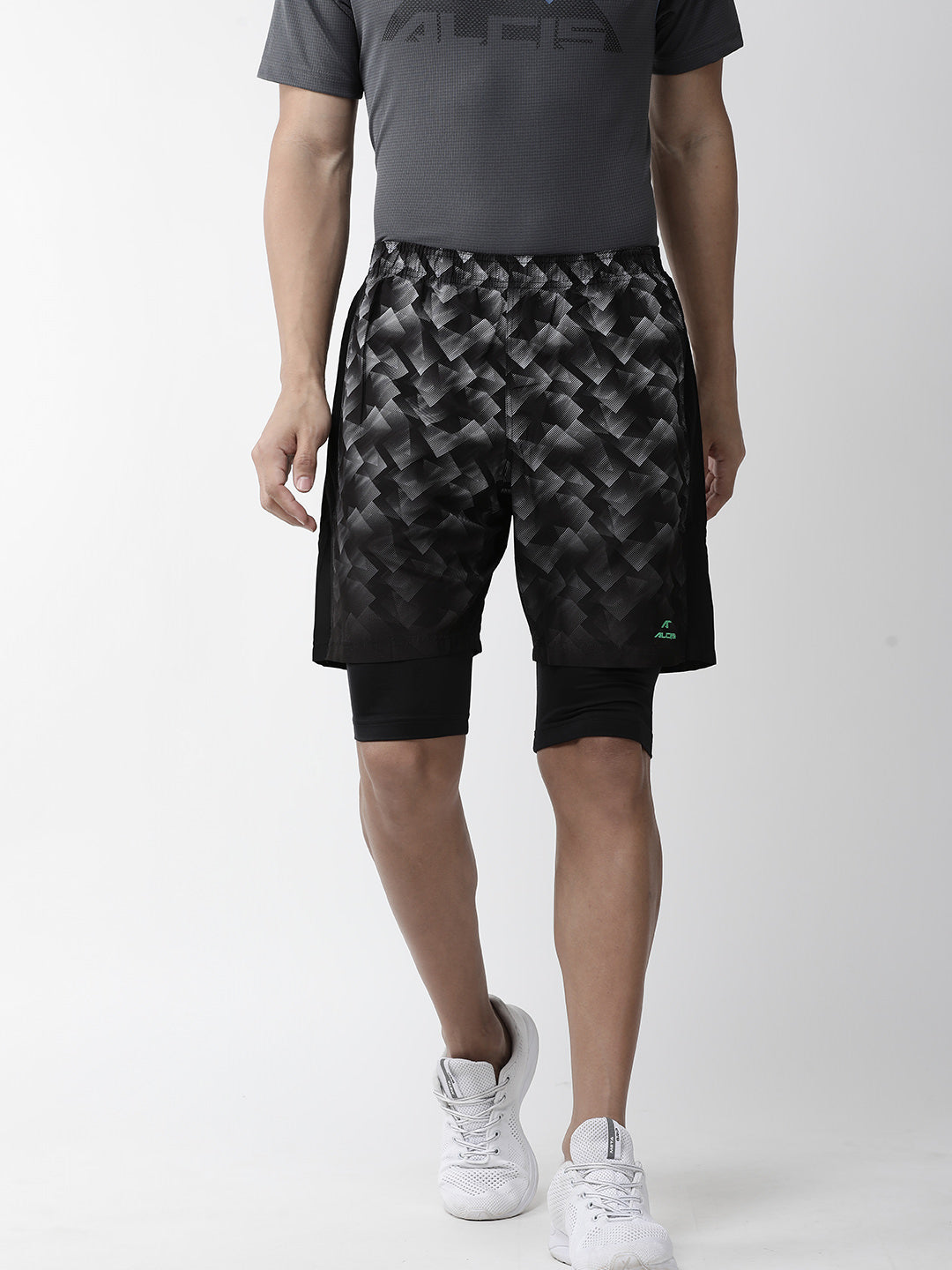 Alcis Men Black Printed Slim Fit Sports Shorts