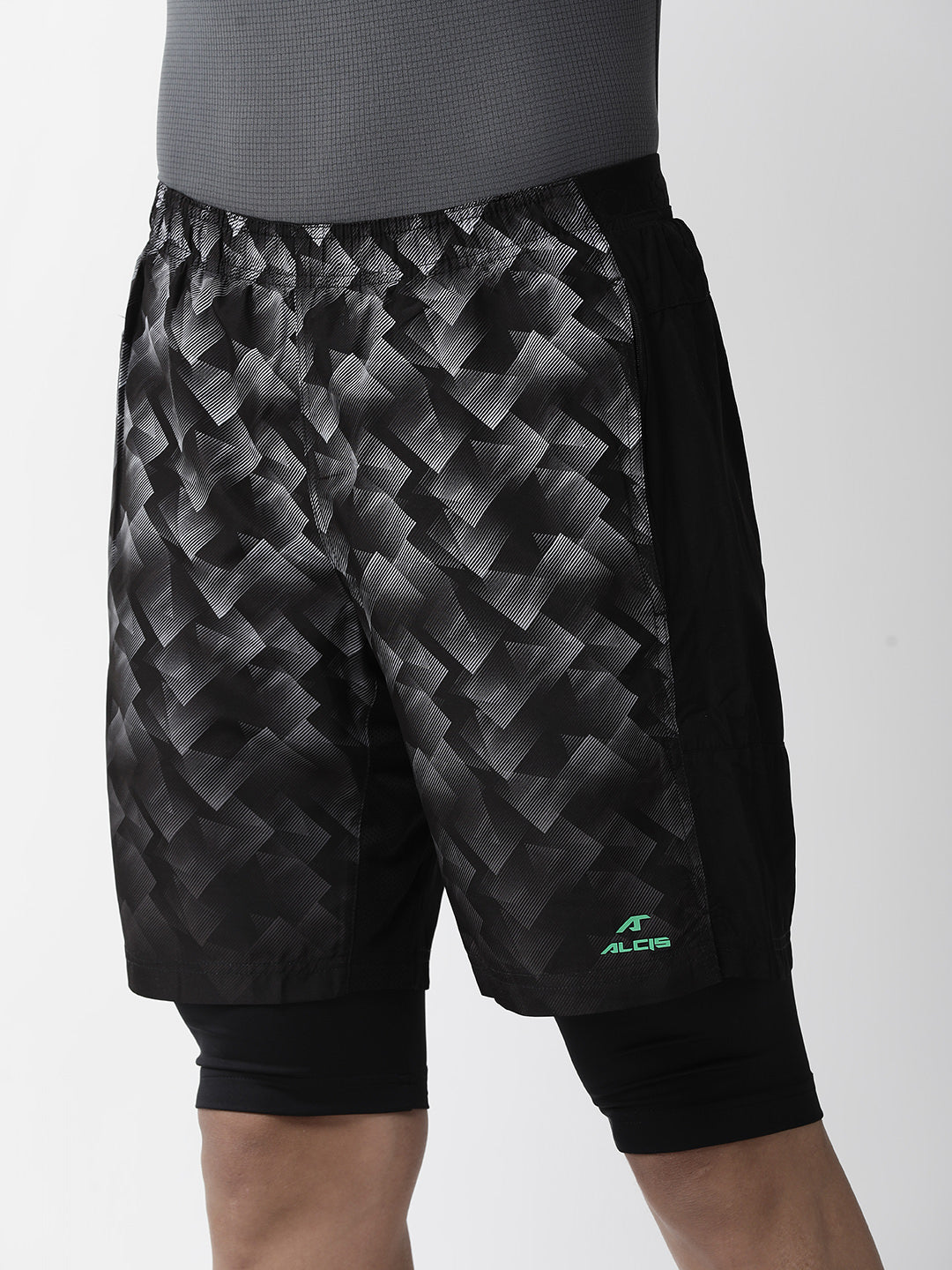 Alcis Men Black Printed Slim Fit Sports Shorts