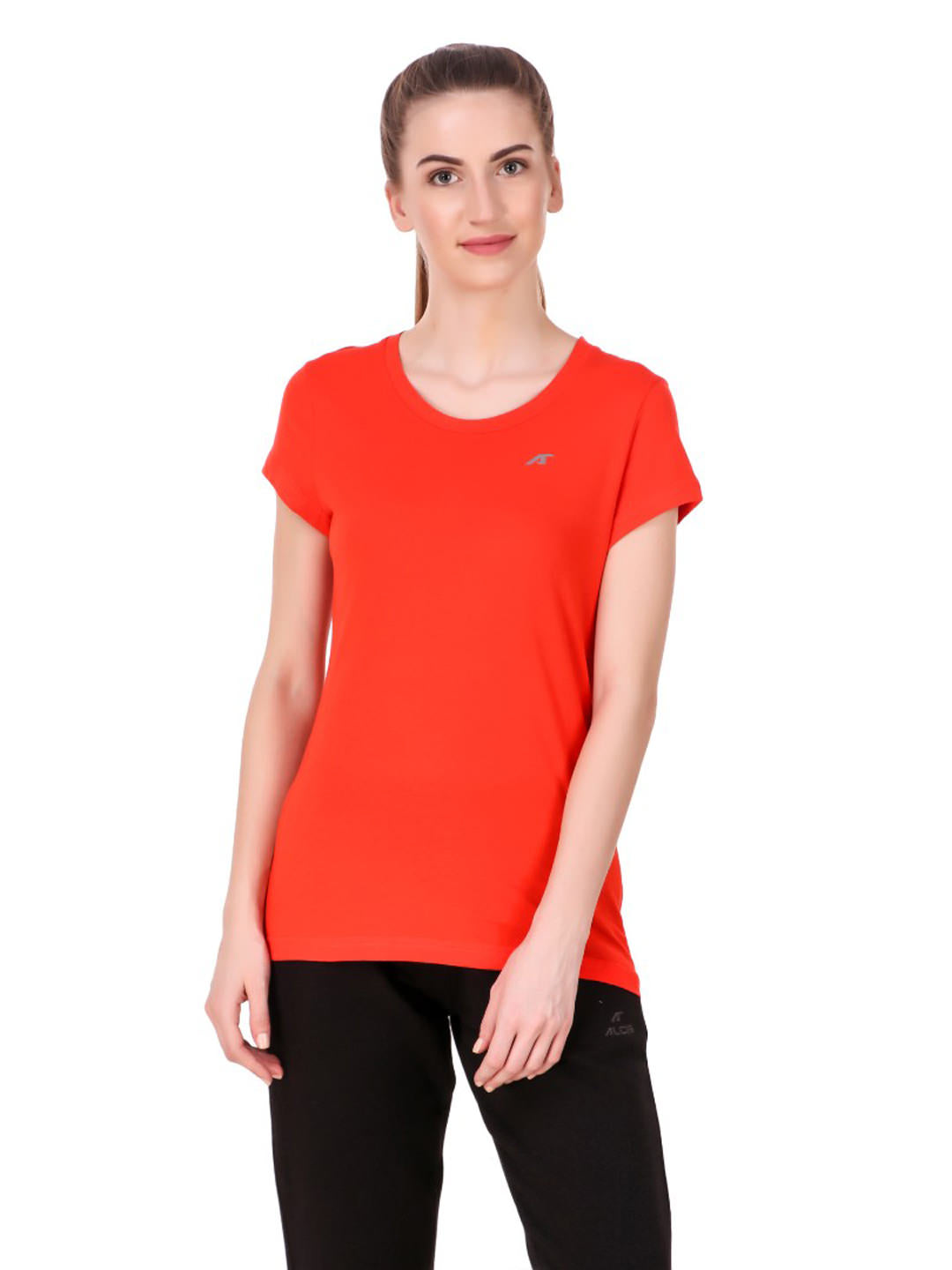 Alcis Women Solid Orange Tshirts