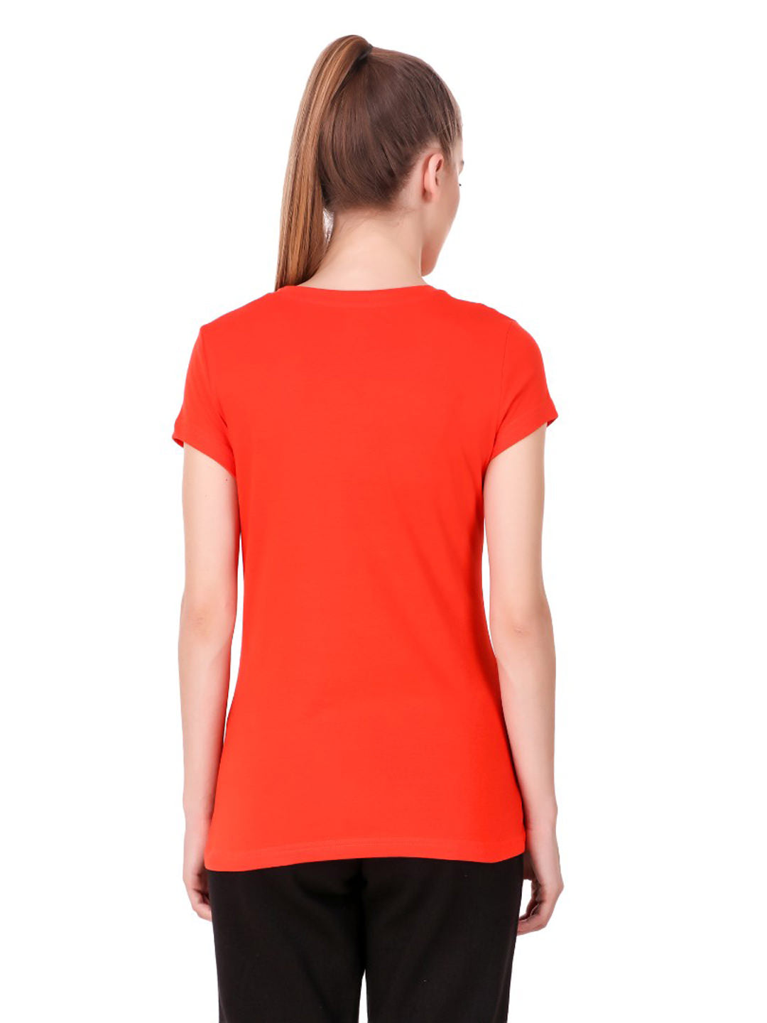 Alcis Women Solid Orange Tshirts
