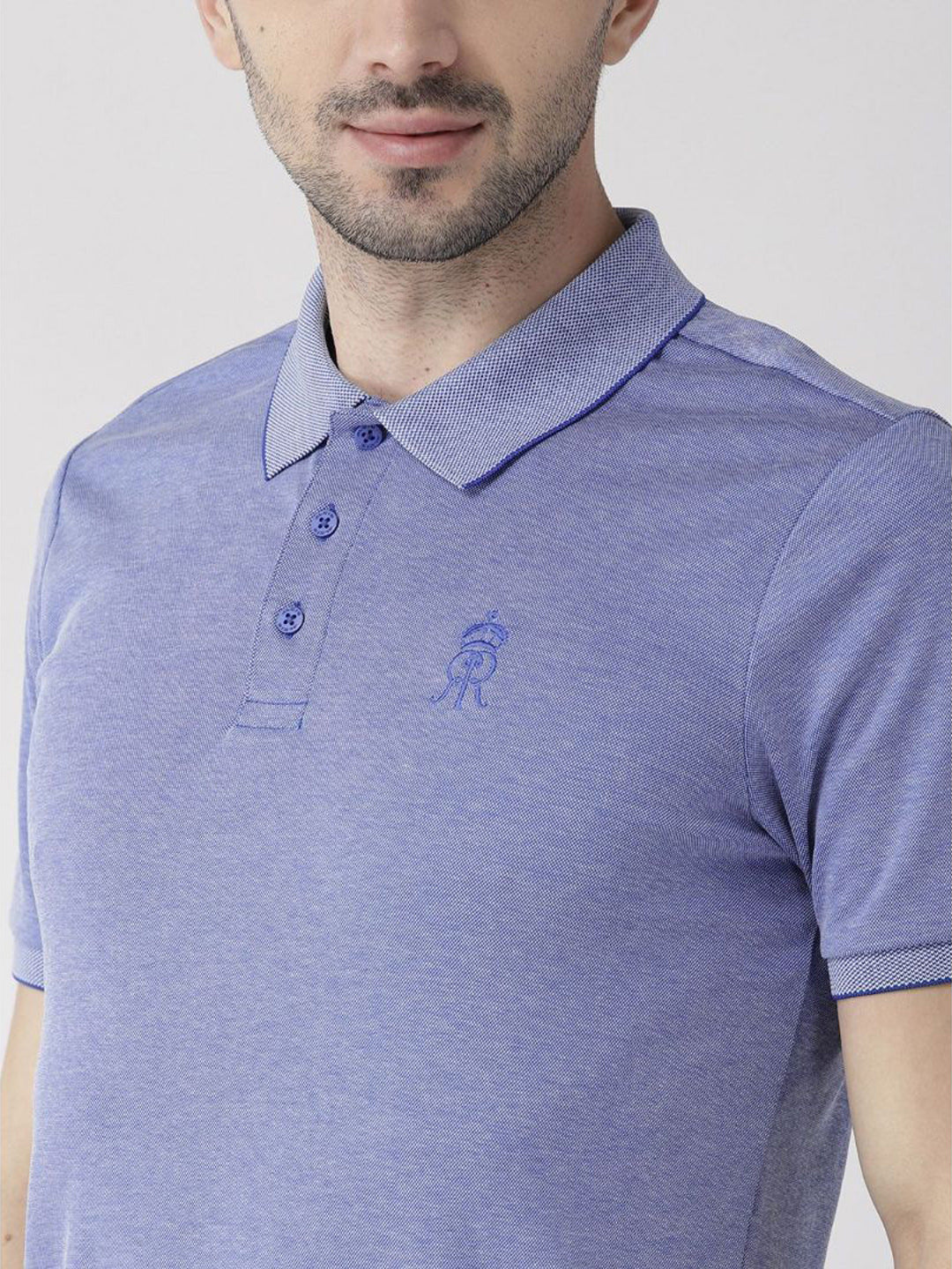 Alcis Men Blue Rajasthan Royals Solid Polo Collar Sports T-shirt