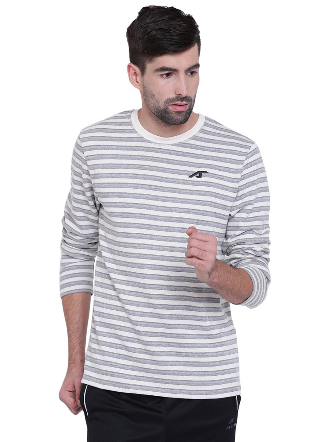 Alcis Men White & Grey Striped Sweatshirt STRIP001