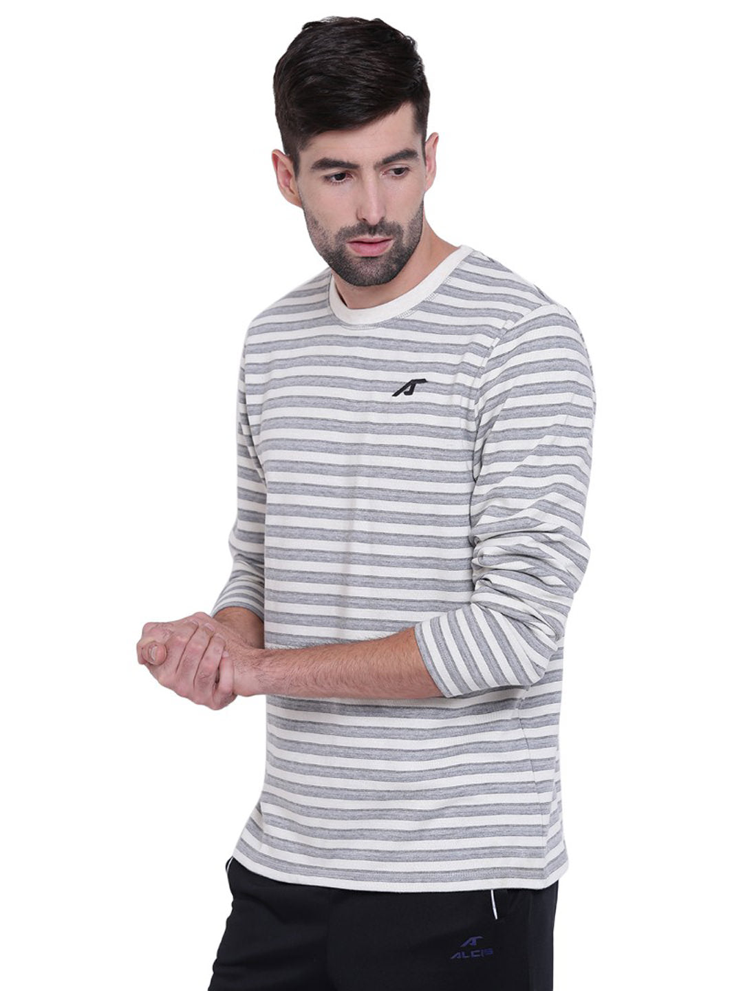 Alcis Men White & Grey Striped Sweatshirt STRIP001