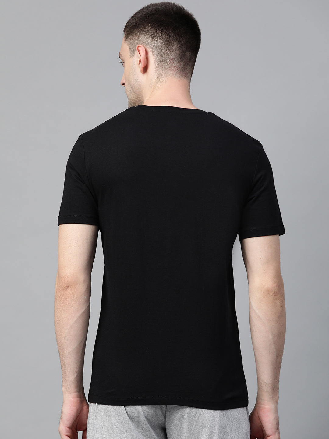 Alcis Men Black  Charcoal Grey Printed Round Neck T-shirt