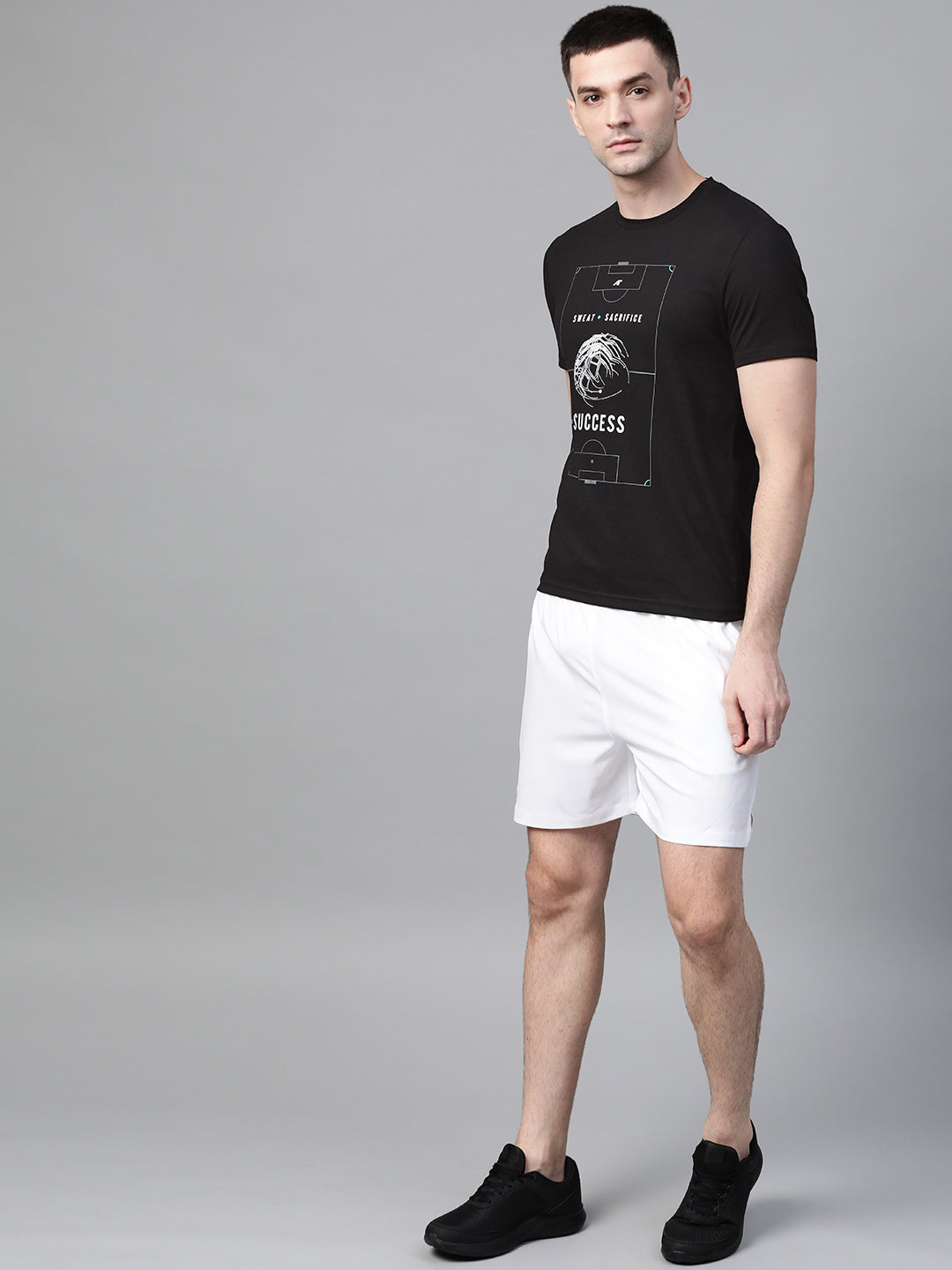 Alcis Men Black  White Printed Round Neck T-shirt