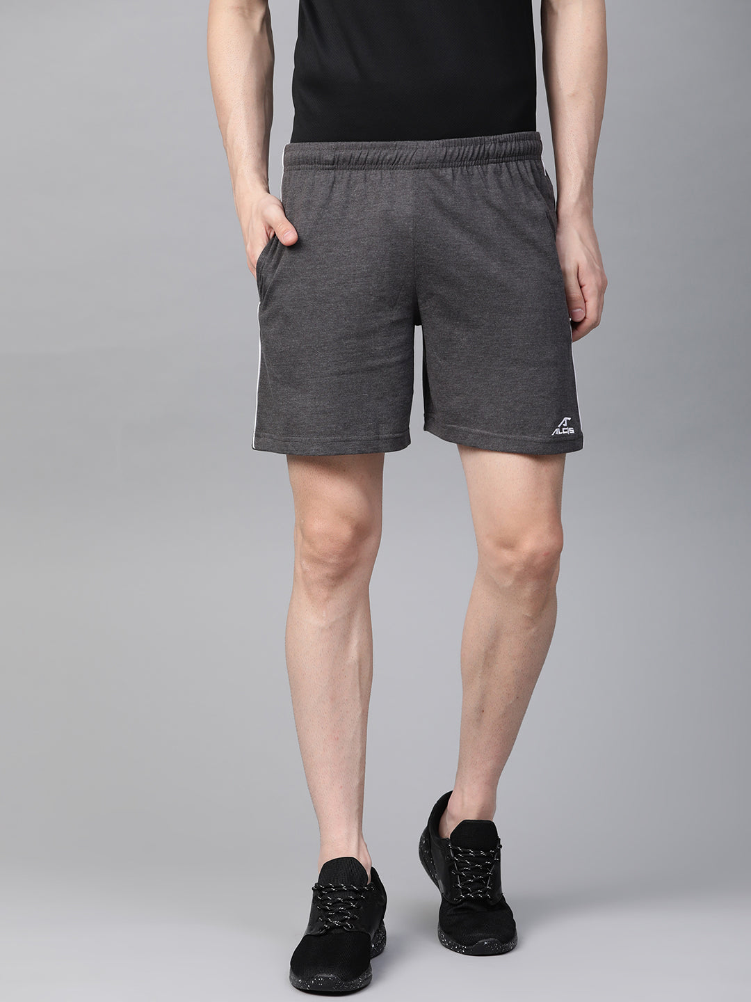 Alcis Men Charcoal Solid Regular Fit Sports Shorts