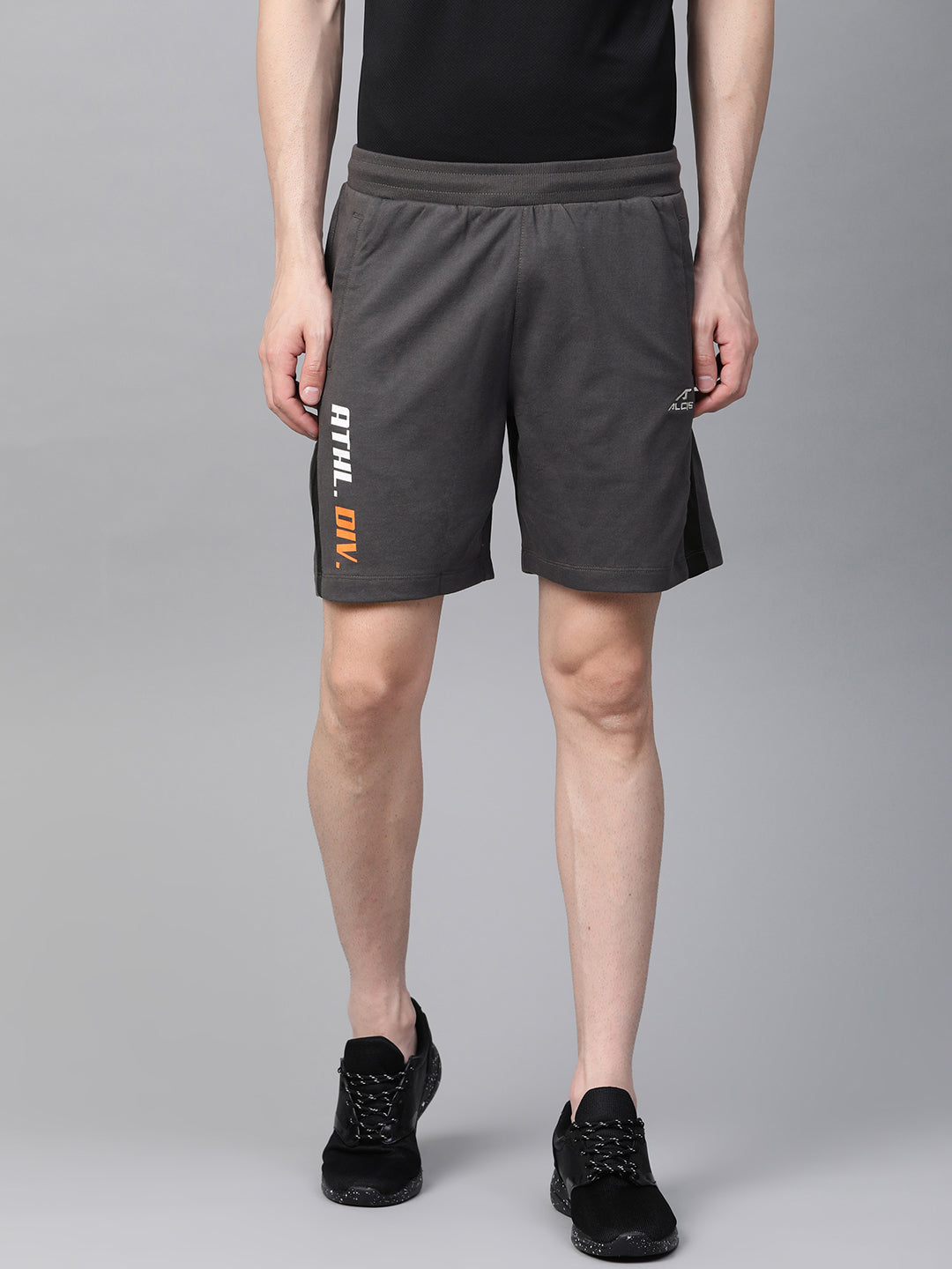 Alcis Men Charcoal Grey Solid Regular Fit Sports Shorts