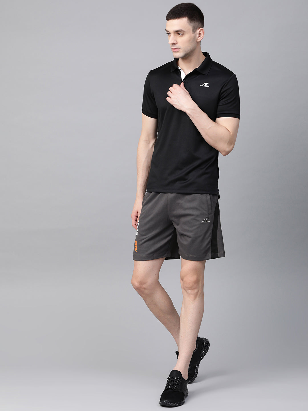 Alcis Men Charcoal Grey Solid Regular Fit Sports Shorts
