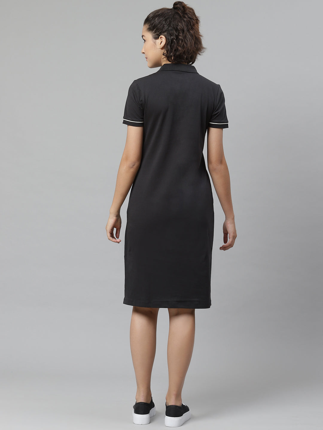 Alcis Women Black Solid Pure Cotton Sustainable T-shirt Dress