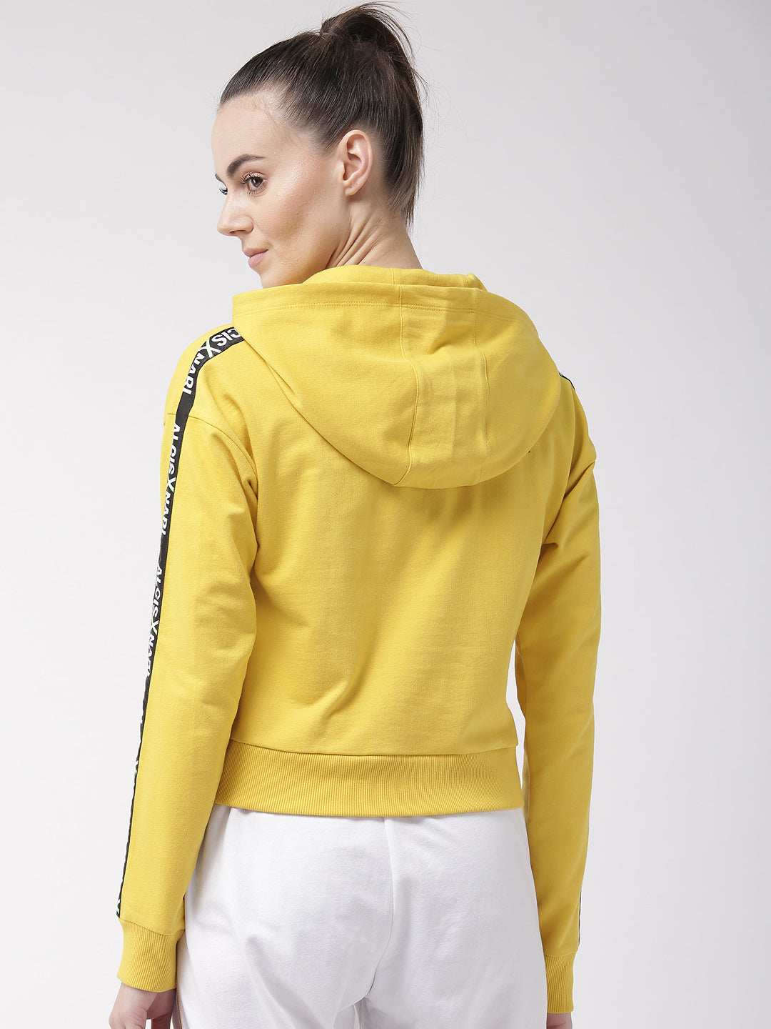 Alcis Women Yellow Solid Hooded Sweatshirt