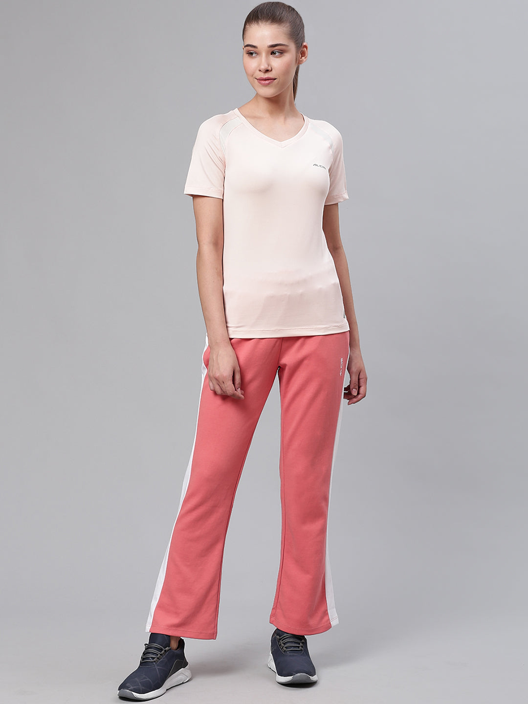 Alcis Women Coral Pink Slim Fit Solid Track Pants
