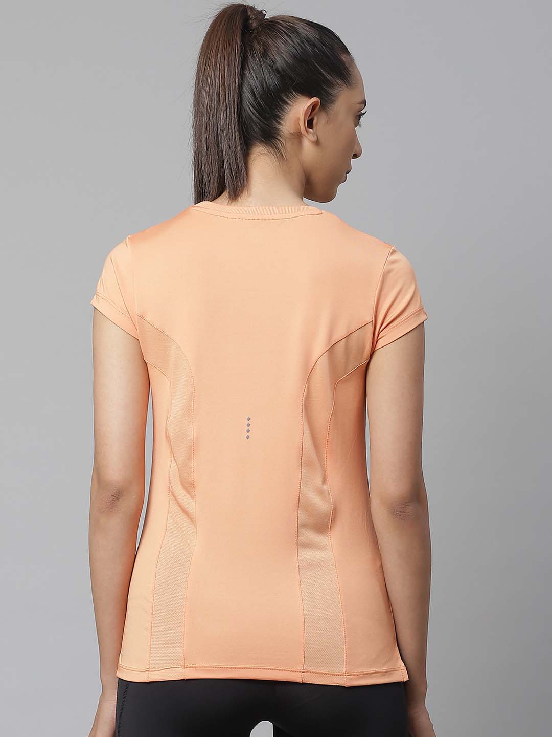Alcis Women Peach-Coloured Slim Fit Solid Round Neck Running T-shirt