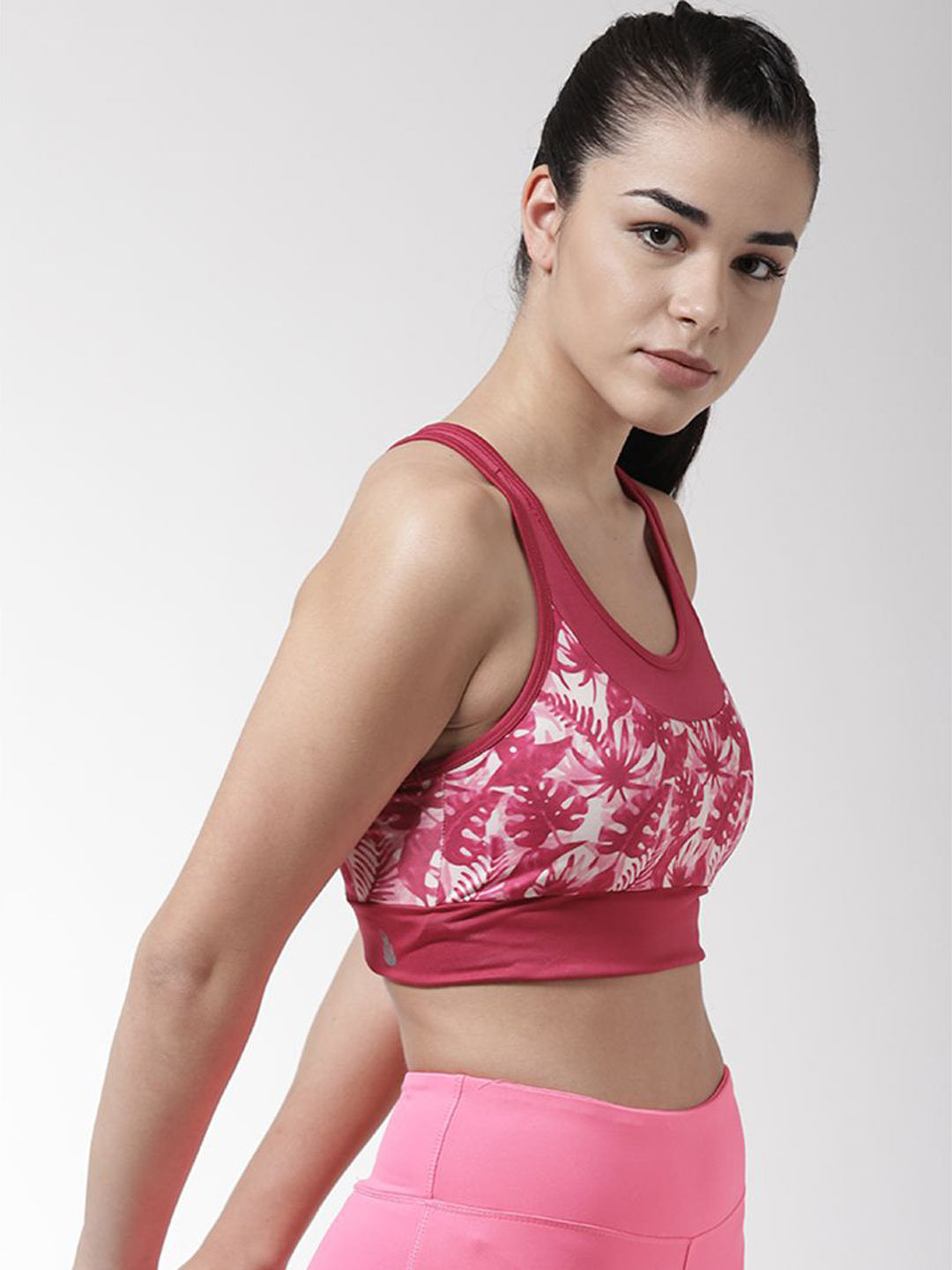 Alcis Pink & White Printed Non-Wired Non Padded Sports Bra
