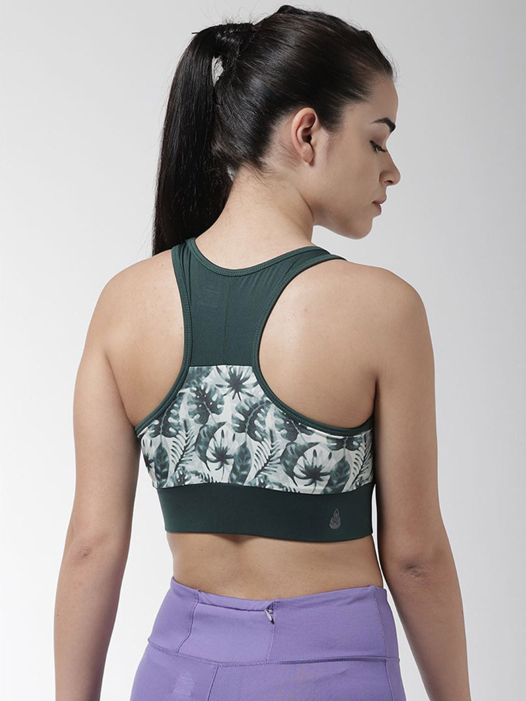 Alcis Green & White Printed Non-Wired Non Padded Sports Bra