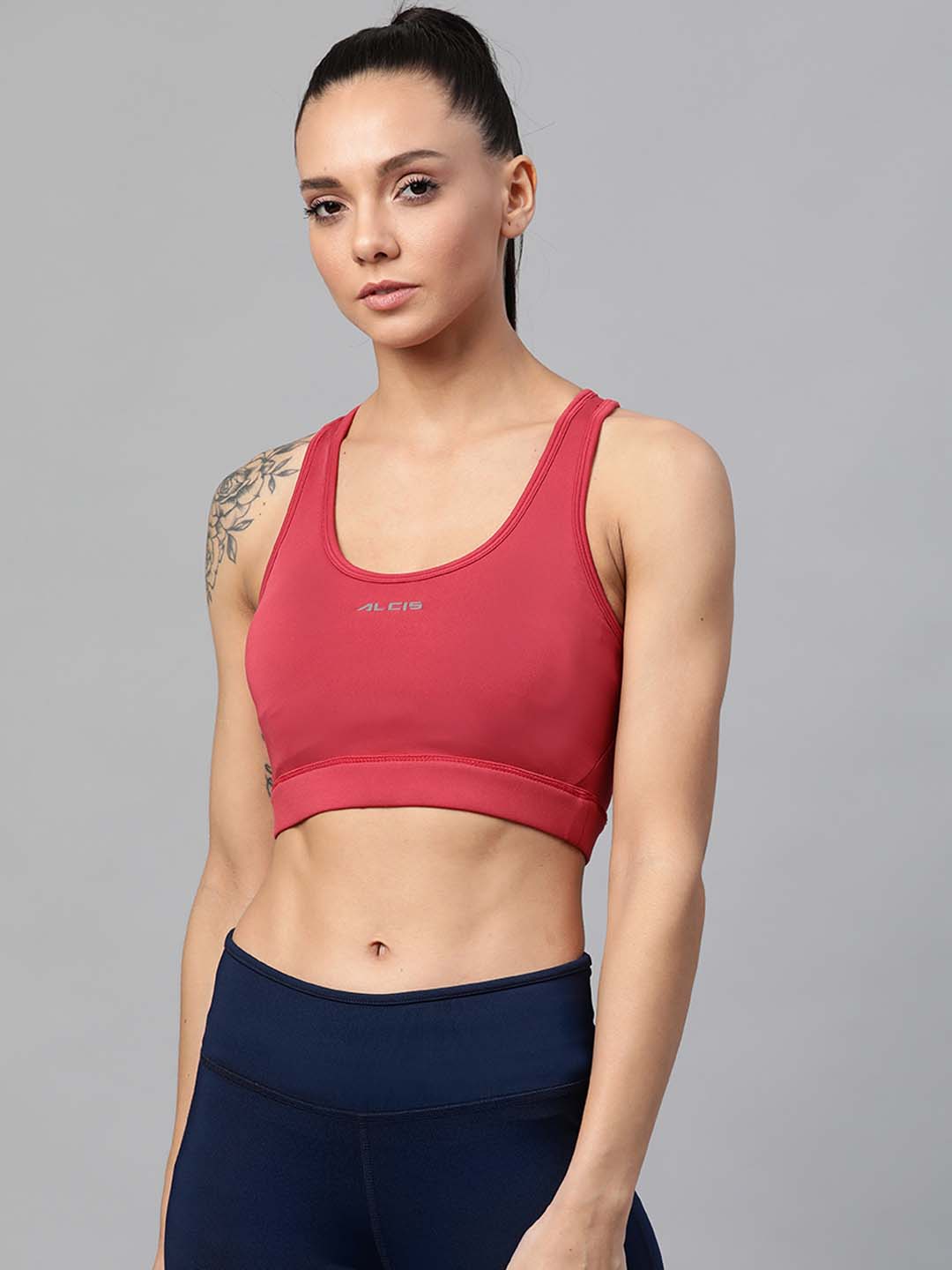 Alcis Red Solid Non-Wired Medium Support Non Padded Sports Bra