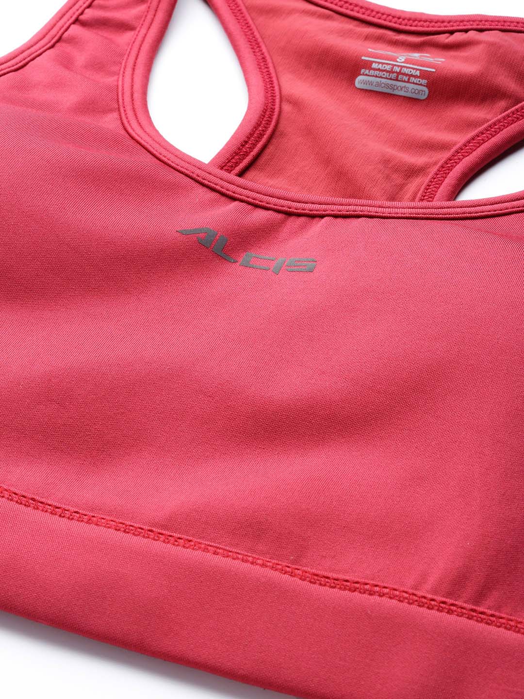 Alcis Red Solid Non-Wired Medium Support Non Padded Sports Bra