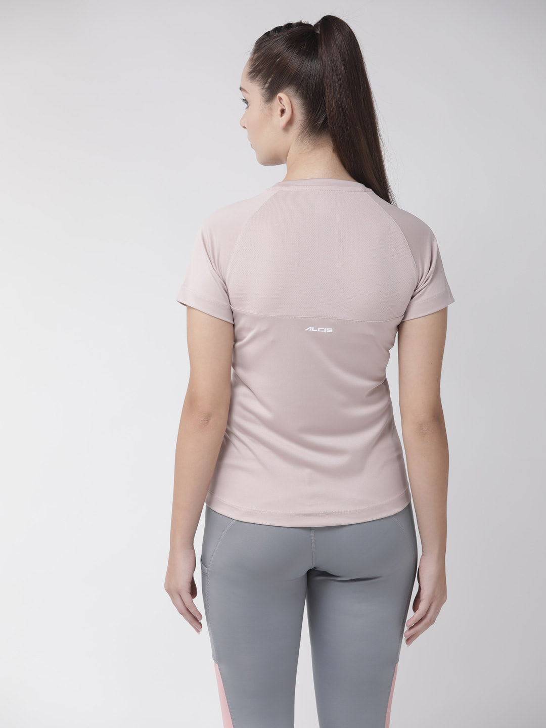 Alcis Women Cream-Coloured Solid Round Neck Training T-shirt