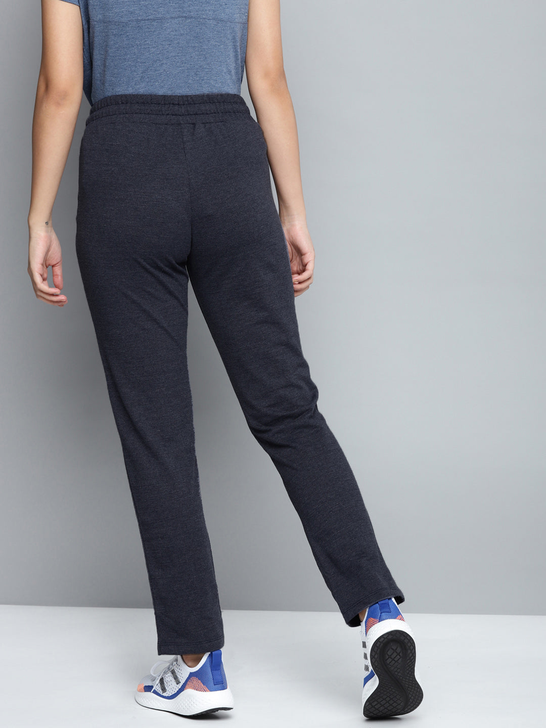 Alcis Women Navy Blue Solid Slim Fit Track Pants with Melange Effect