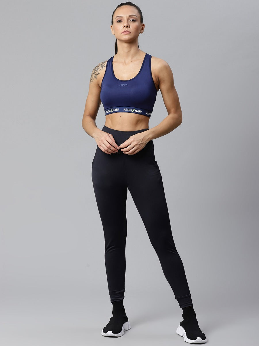 Alcis Navy Blue X Nari Solid Non-Wired Lightly Padded Training Sports Bra