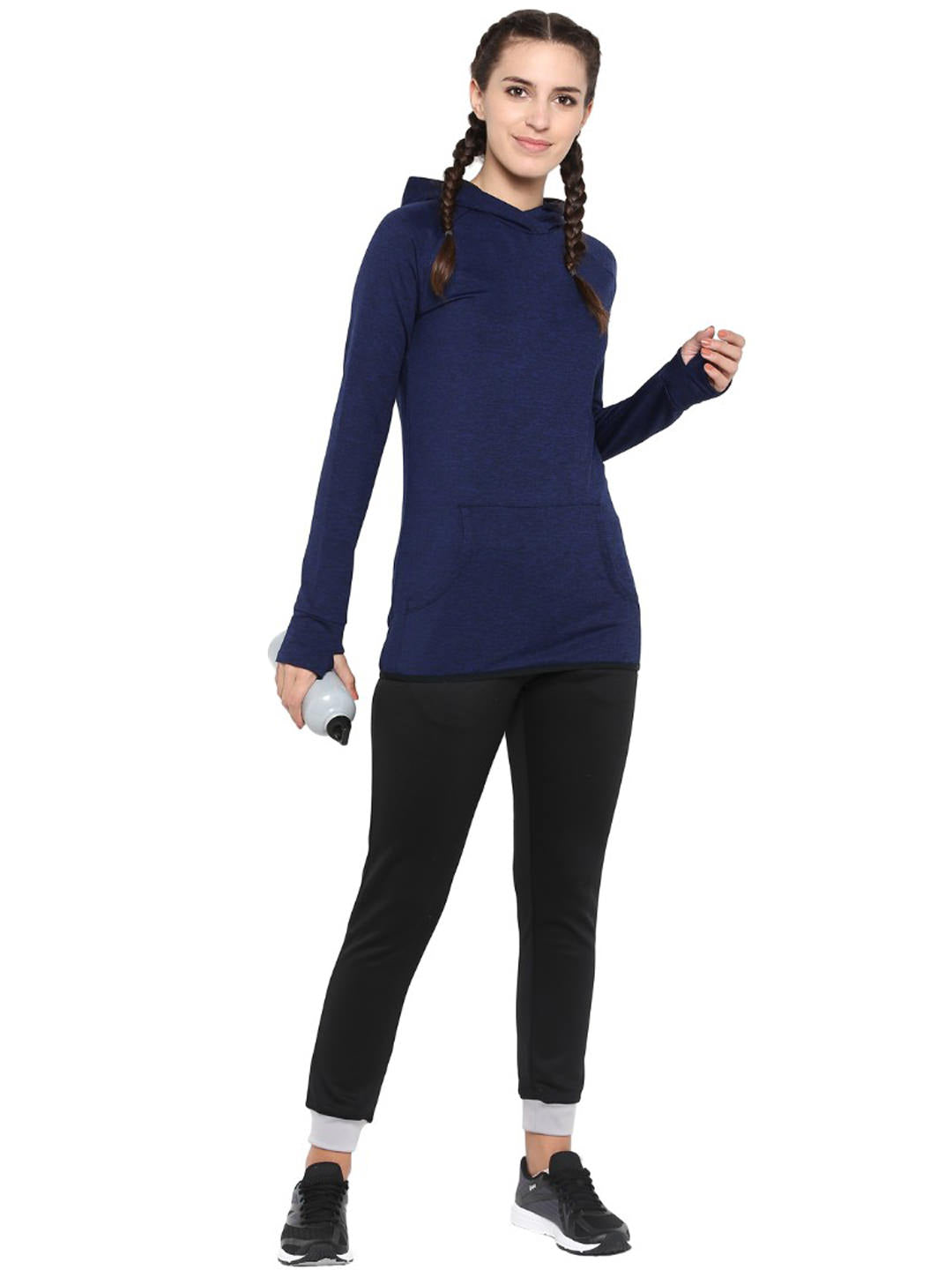Alcis Women Navy Blue Solid Hooded Sweatshirt