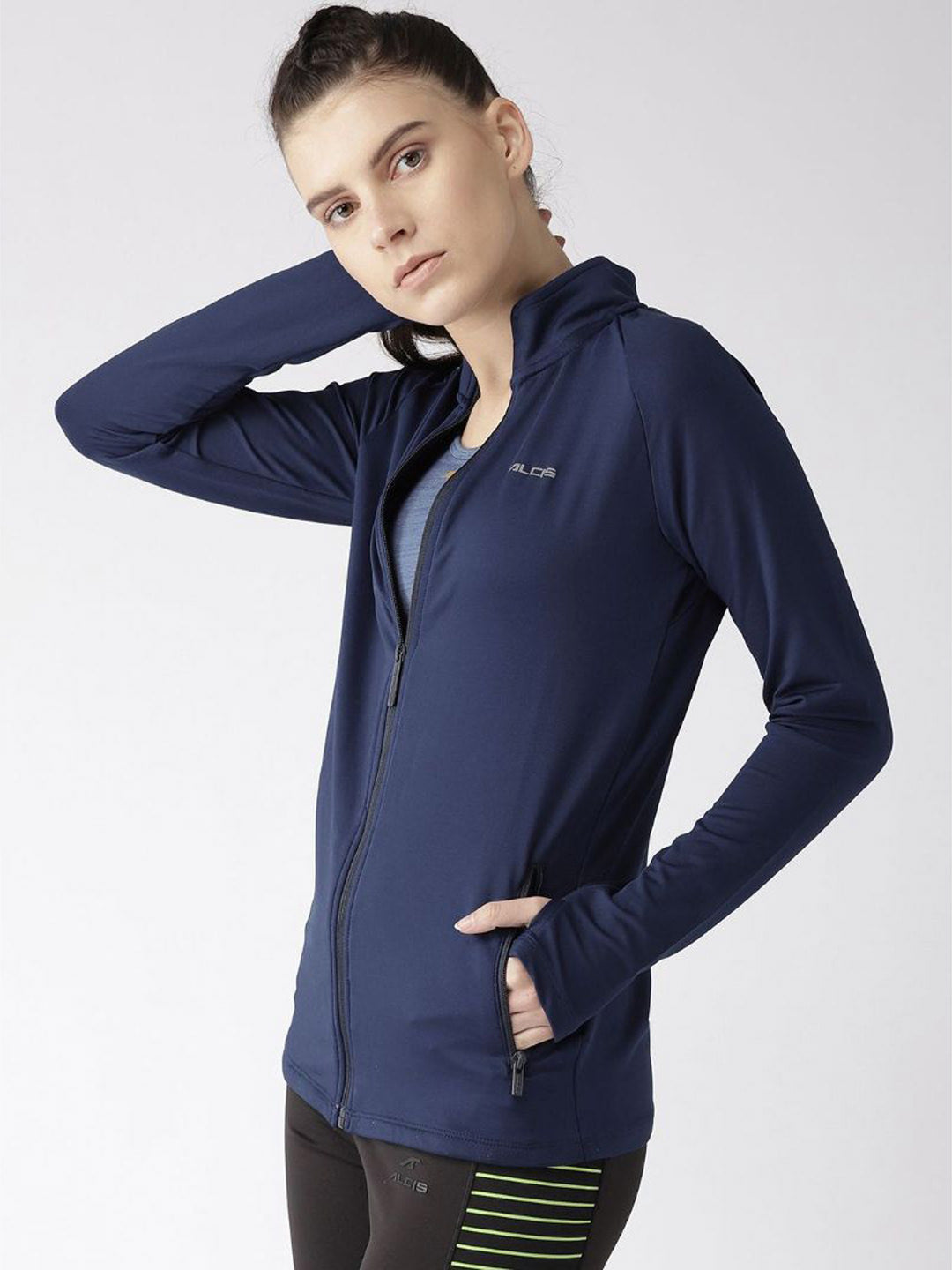 Alcis Women Navy Blue Solid Running Jacket