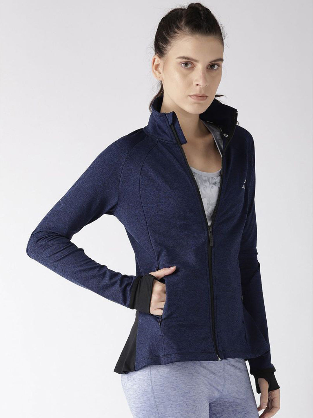 Alcis Women Navy Blue Solid Sporty Jacket