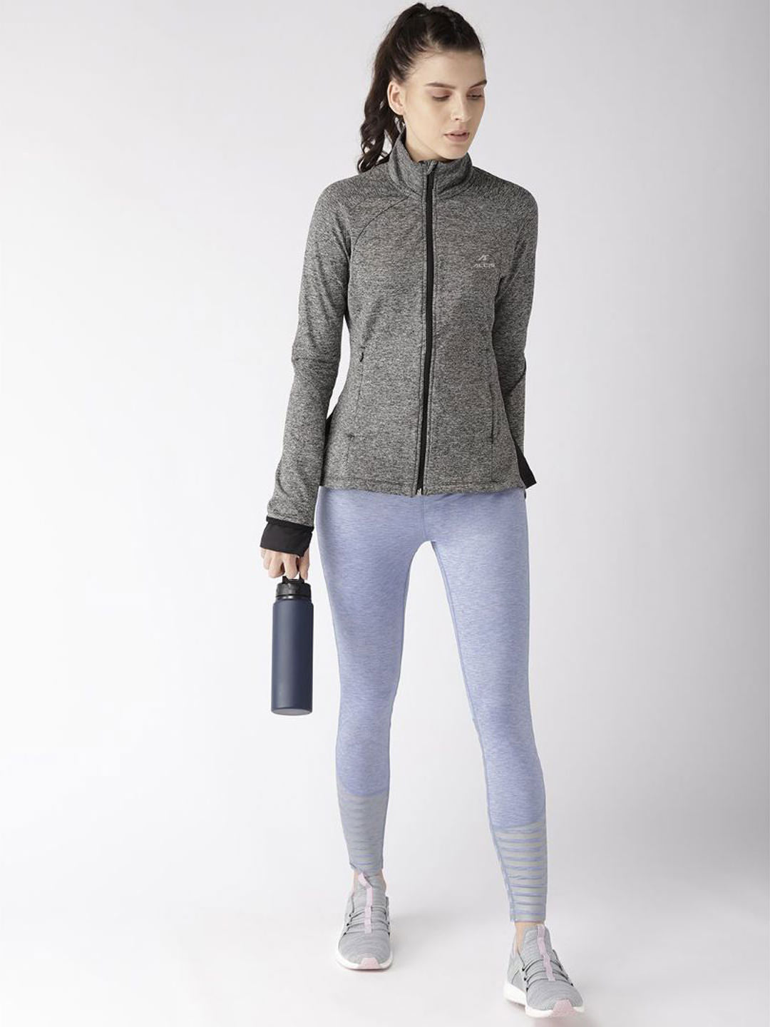 Alcis Women Charcoal Grey Solid Sporty Jacket