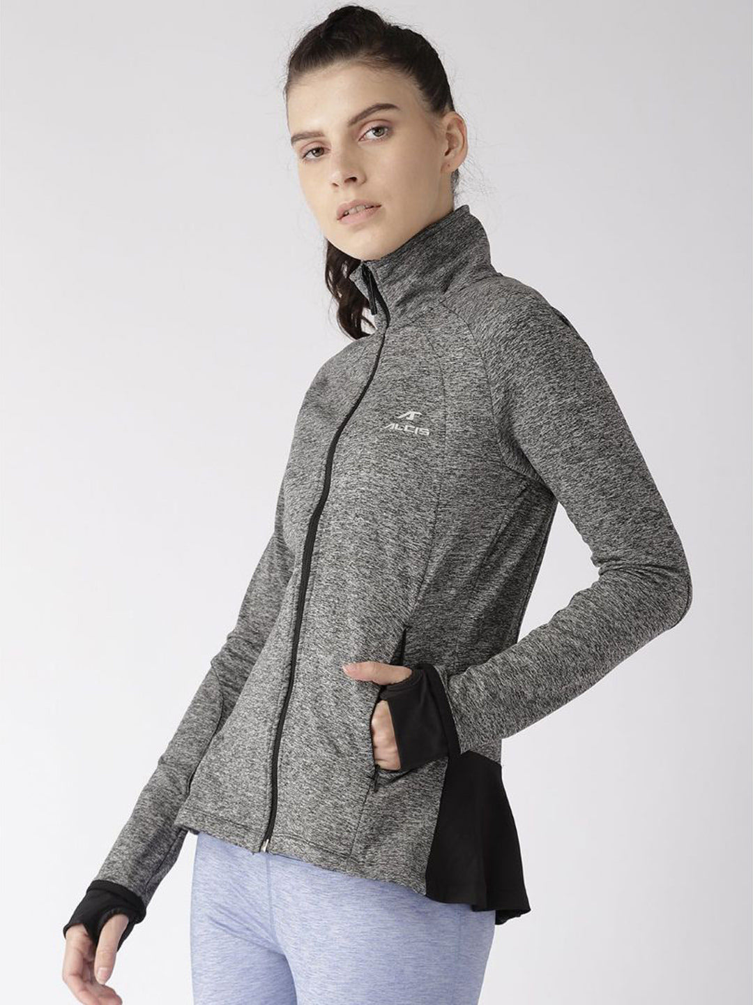 Alcis Women Charcoal Grey Solid Sporty Jacket
