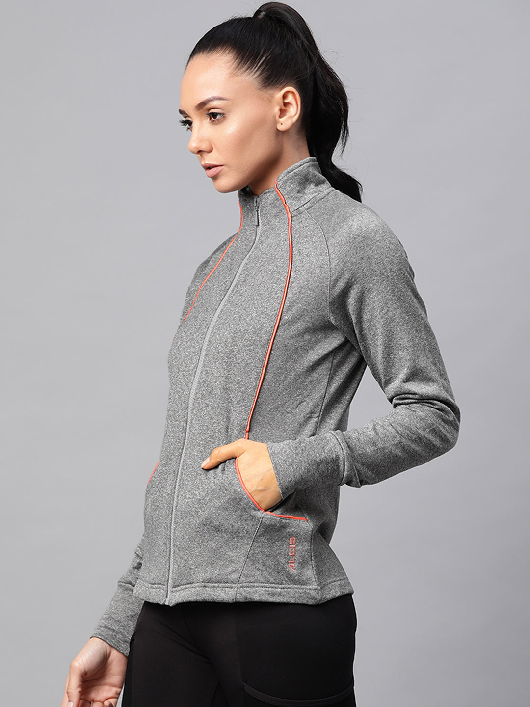 Alcis Women Grey Melange Solid Racquet Sports Sweatshirt