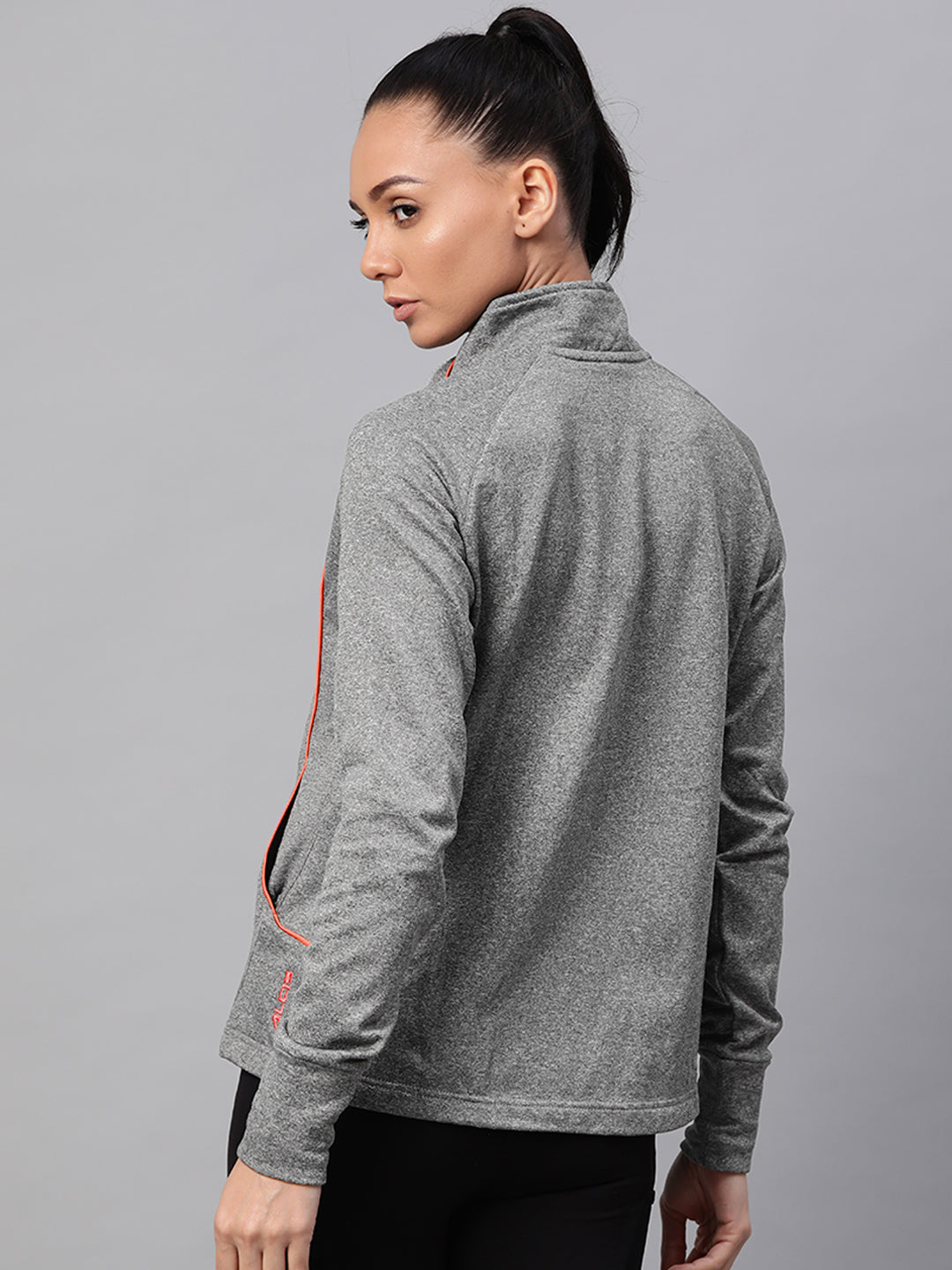 Alcis Women Grey Melange Solid Racquet Sports Sweatshirt