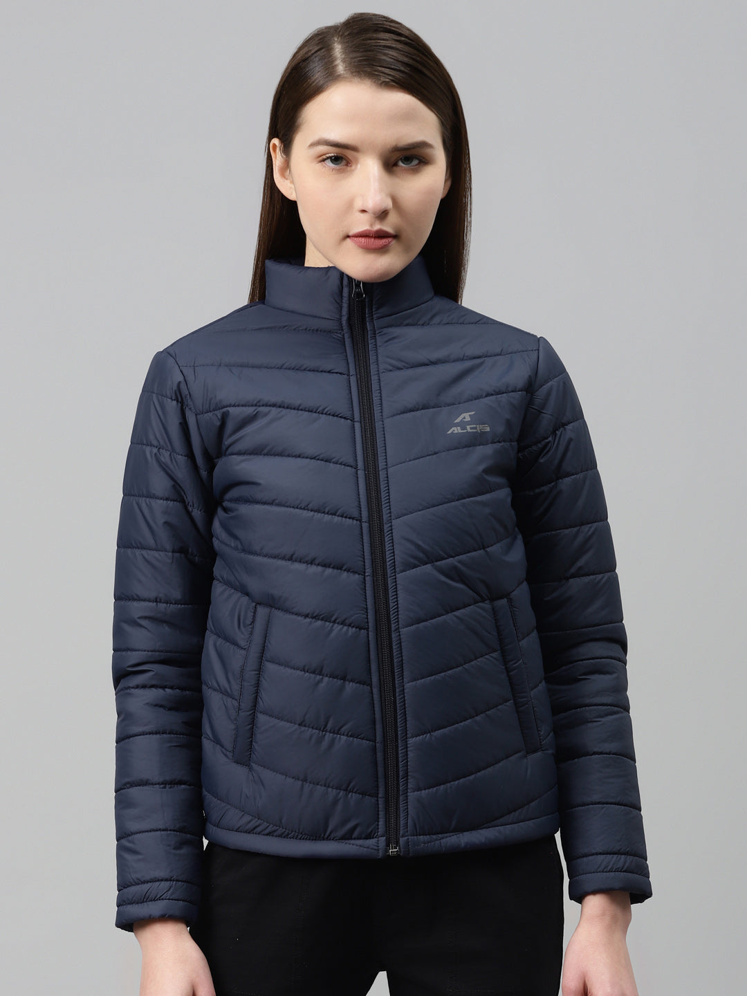 Alcis Women Navy Blue Solid Padded Jacket