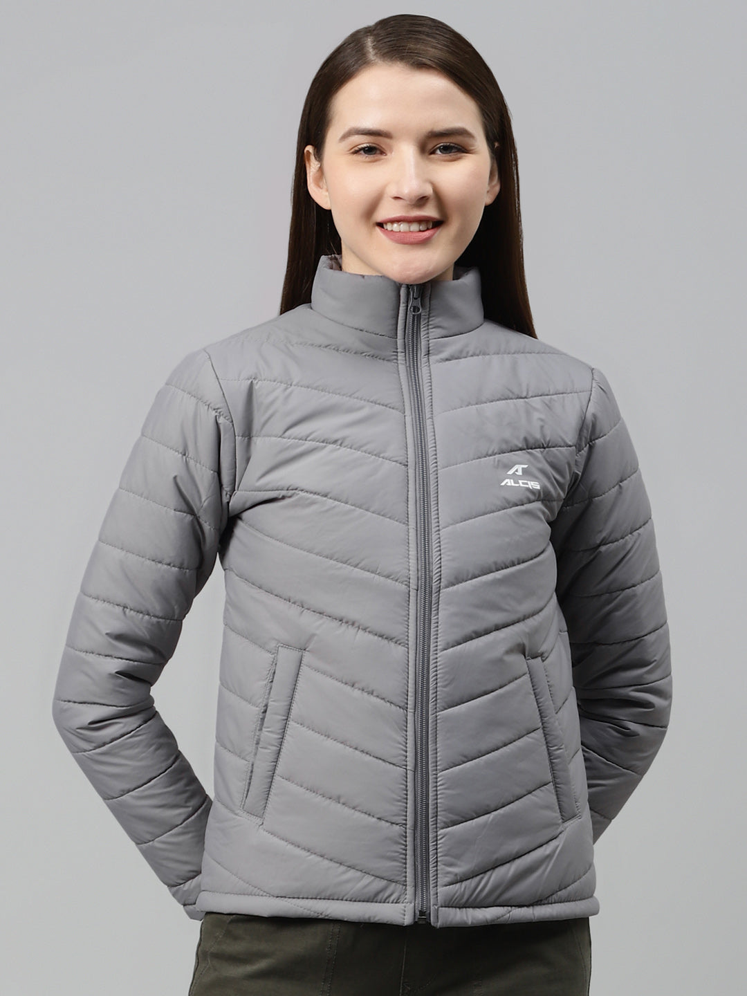 Alcis Women Grey Solid Padded Jacket