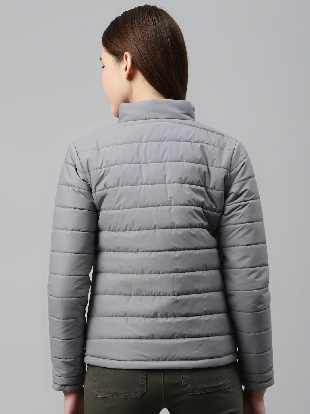 Alcis Women Grey Solid Padded Jacket