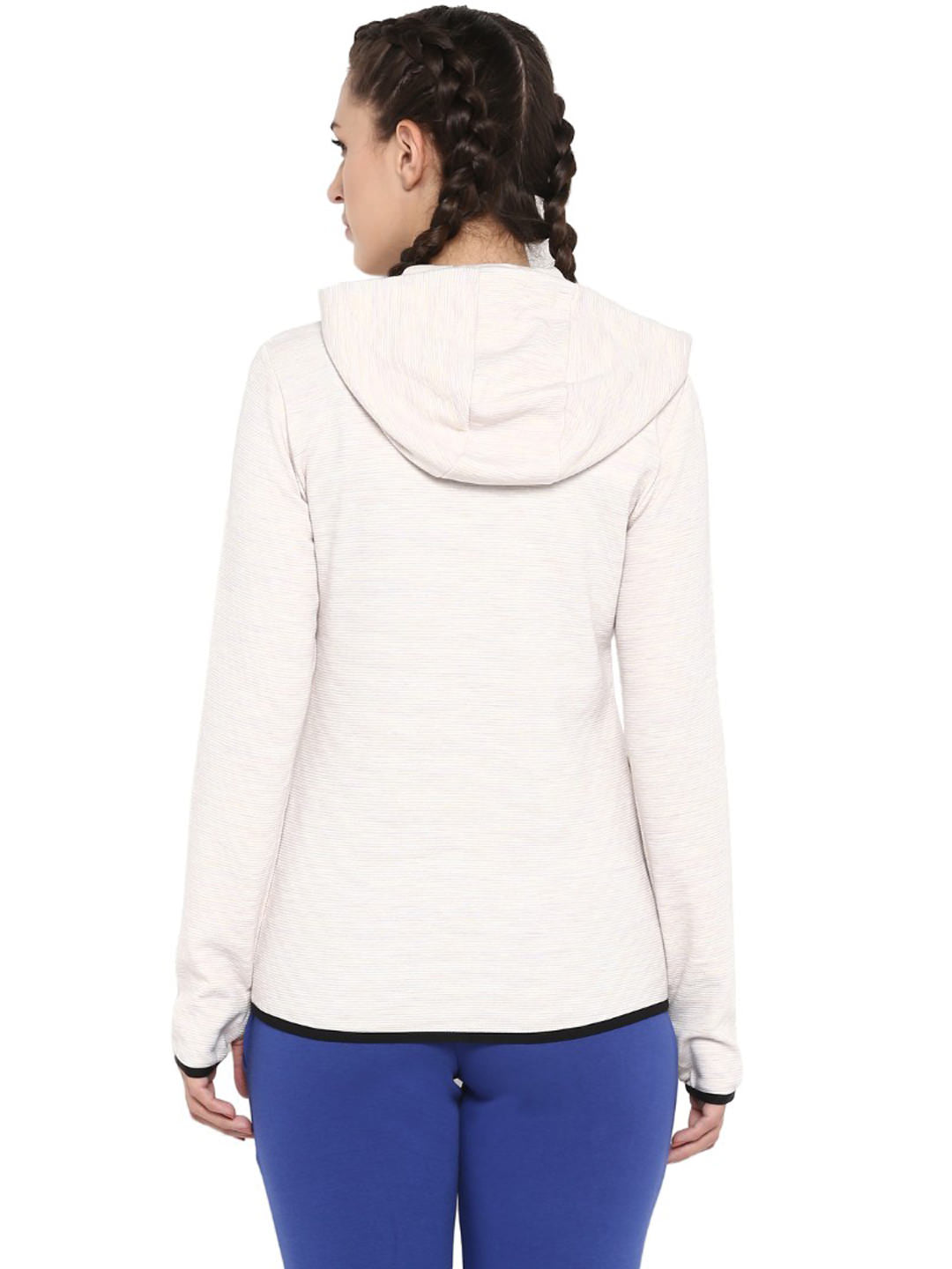 Alcis Women Cream-Coloured Ribbed Hooded Sporty Jacket