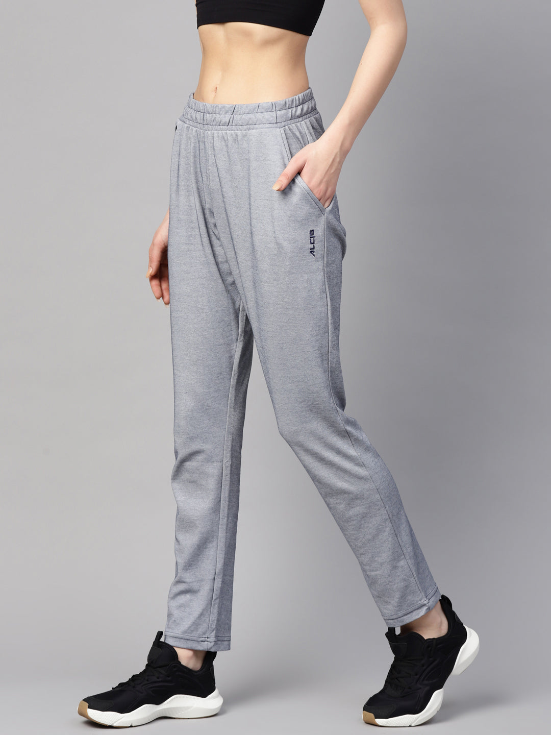 Alcis Women Grey Melange Solid Straight Fit Track Pants