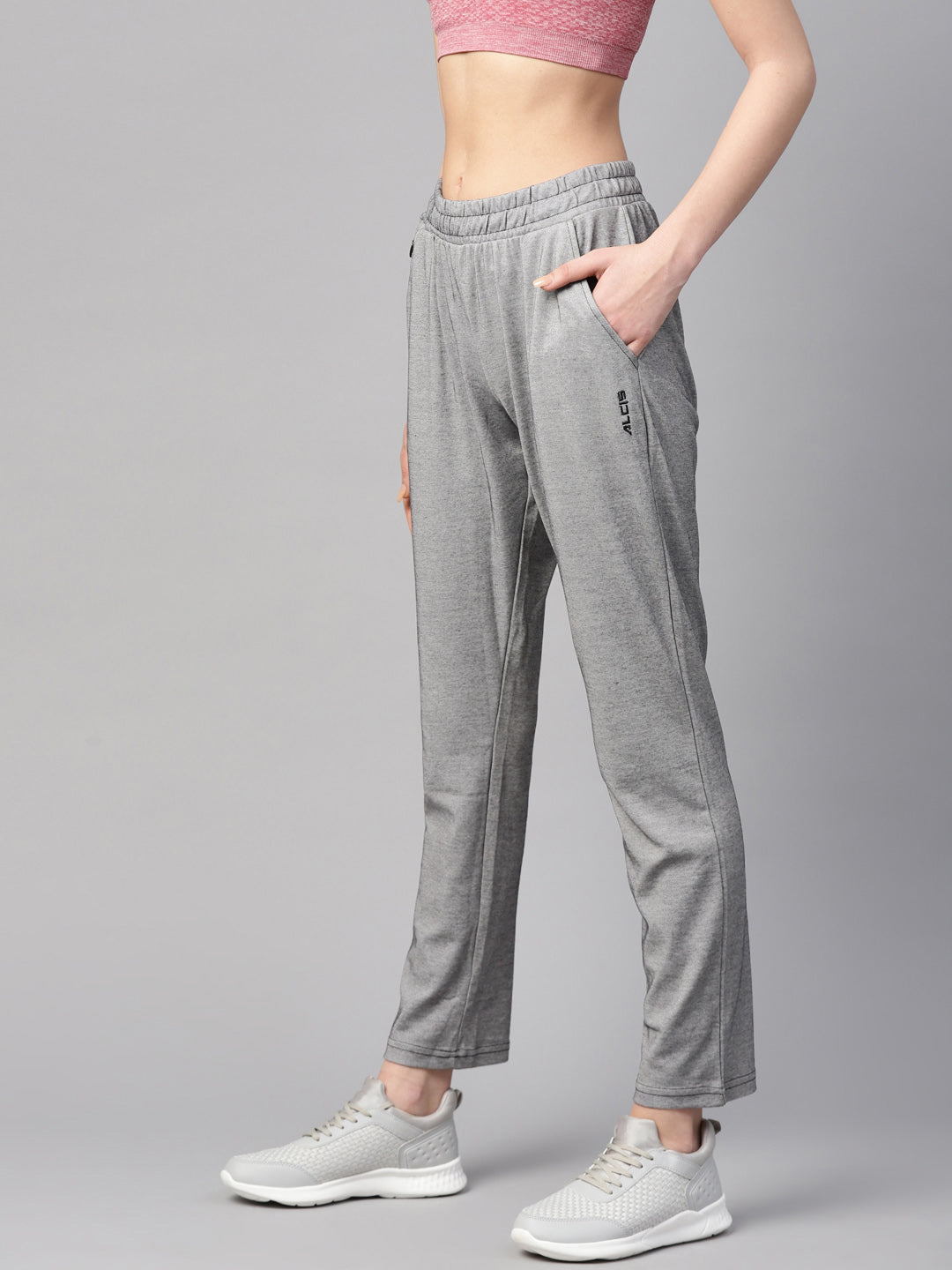 Alcis Women Grey Melange Solid Slim Fit Track Pants