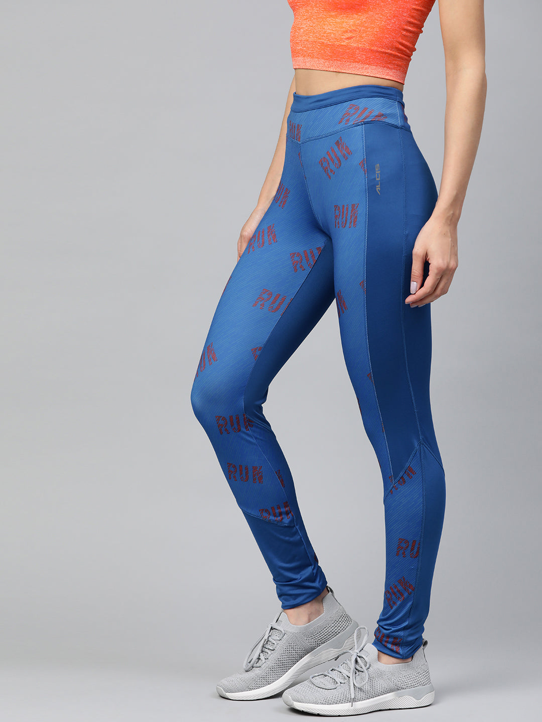 Alcis Women Blue & Orange Printed Running Tights