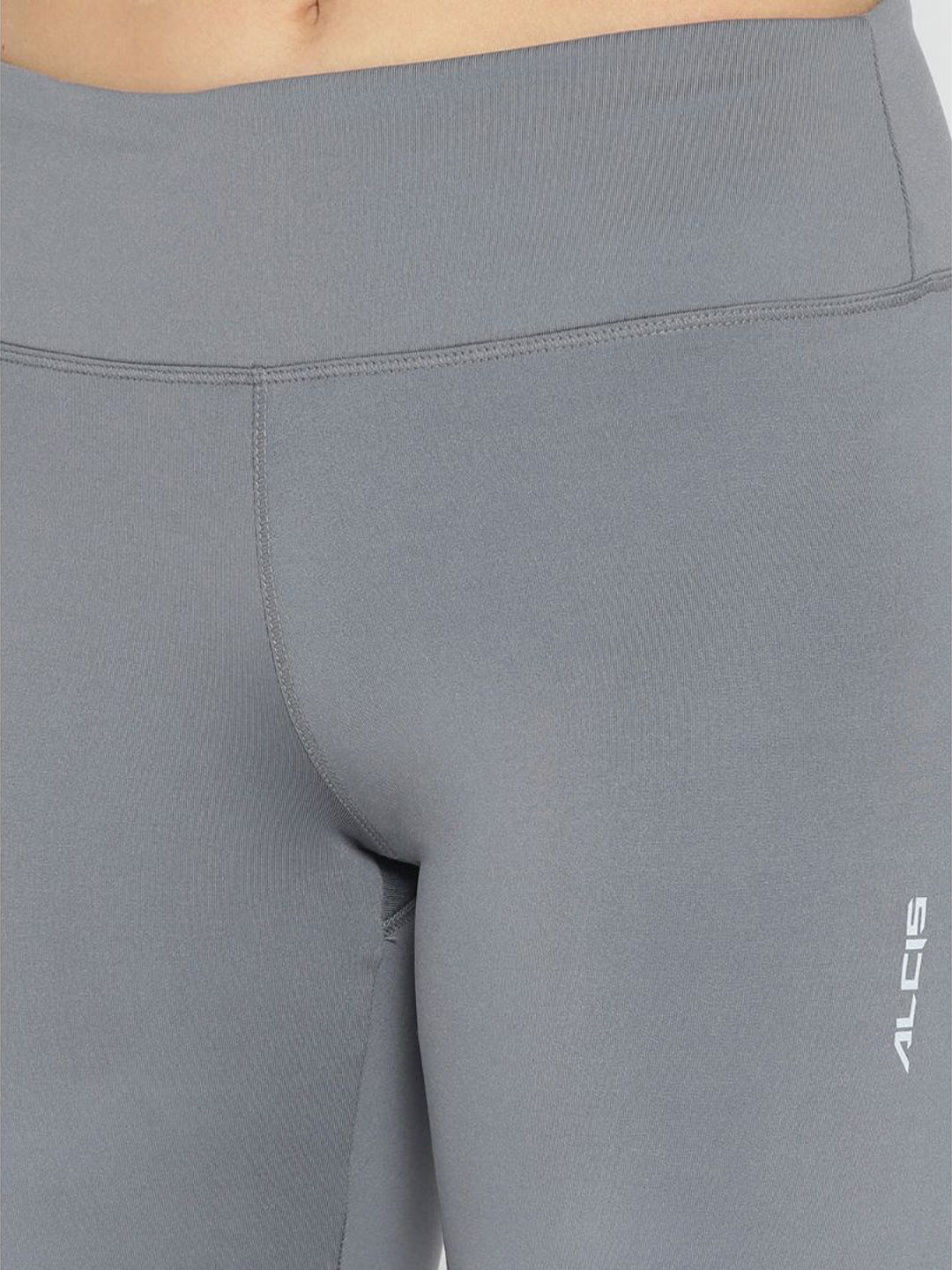 Alcis Women Grey Solid Running Tights with Printed Detail