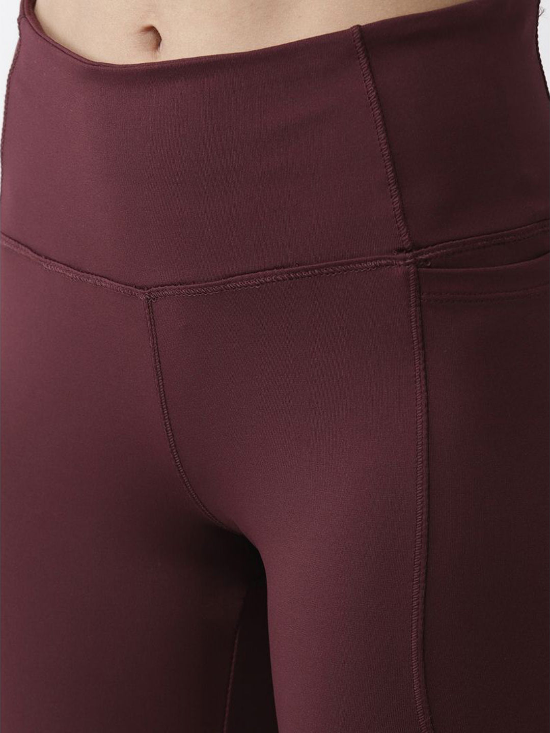 Alcis Women Burgundy Solid Ankle-Length Tights